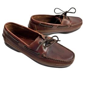 MENS Minnetonka Dark Brown Leather Boat Shoes Classic Moc Fisherman Winter 8.5